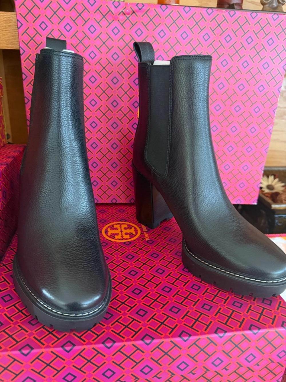 Tory Burch Carson Lug 70mm Bootie in Perfect Black - Women's 9.5